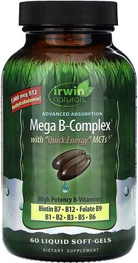 Thumbnail - Irwin Naturals, Mega B-Complex mit Quick Energy MCTs, 60 flüssige Weichkapseln