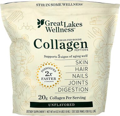 Great Lakes Wellness, Grass Fed Bovine Collagen Peptides, Unflavored, Kollagenpeptide von grasgefütterten Rindern, gesch...