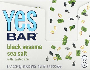 Yes Bar, Snackriegel, Schwarzer Sesam-Meersalz, 6 Riegel, je 40 g (1,4 oz.)