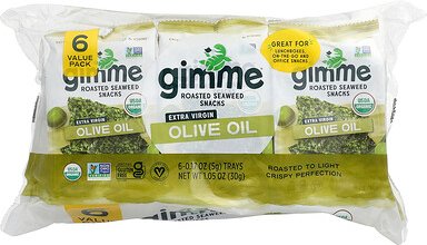 gimMe, Roasted Seaweed Snacks, geröstete Algen-Snacks, natives Olivenöl extra, 6 Schalen. Je 5 g (0,17 oz.)