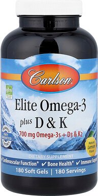 Carlson, Elite Omega-3 Plus D & K, Omega-3 Plus D & K, natürliche Zitrone, 180 Weichkapseln