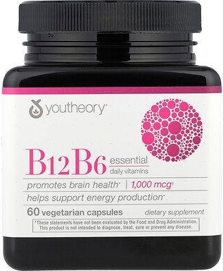Youtheory, B12 B6, Essential Daily Vitamins, 1.000 mcg, 60 vegetarische Kapseln