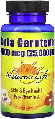 Nature's Life, Betacarotin, 7.500 mcg (25.000 IU), 250 Weichkapseln