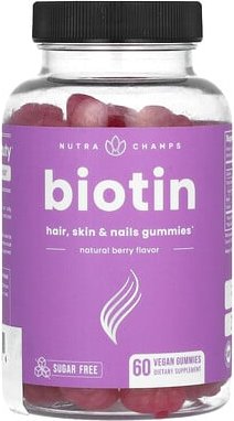 NutraChamps, Biotin, Hair, Skin & Nails Gummies, Fruchtgummis mit Biotin für Haare, Haut und Nägel, zuckerfrei, natürlic...