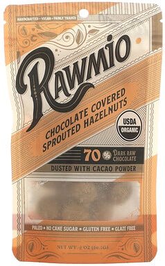 Rawmio, Mit Schokolade überzogene gekeimte Haselnüsse, 56,7 g (2 oz.)