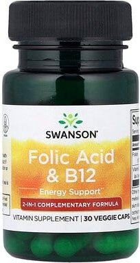Swanson, Folsäure und B12, 30 pflanzliche Kapseln