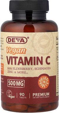 Deva, Veganes Vitamin C mit Holunder, Echinacea, Zink, 90 Tabletten