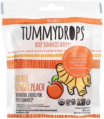 Thumbnail - Tummydrops, Organic Double Ginger Peach, doppelter Bio-Ingwer-Pfirsich, 33 Lutschtabletten