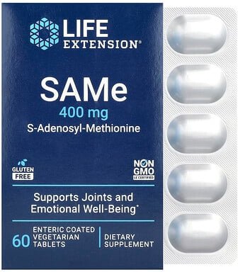 Thumbnail - Life Extension, SAMe, S-Adenosyl-Methionine, SAMe, S-Adenosyl-Methionin, 400 mg, 60 magensaftresistente vegetarische Tab...