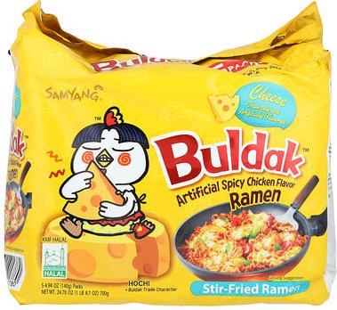 Buldak, Buldak Stir-Fried Ramen, künstliches würziges Huhn, Käse, 5 Päckchen, je 140 g (4,94 oz.)