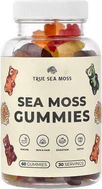 True Sea Moss, Sea Moss Gummies, Fruchtgummis mit Seemoos, 60 Fruchtgummis