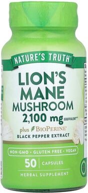 Thumbnail - Nature's Truth, Lion‘s Mane Mushroom Plus BioPerine®, Löwenmähne-Pilz plus BioPerine®, 2.100 mg, 50 Kapseln