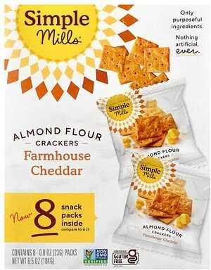 Thumbnail - Simple Mills, Almond Flour Crackers, Mandelmehl-Cracker, Farmhouse Cheddar, 8 Packungen, je 23 g (0,8 oz.).