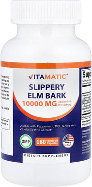 Vitamatic, Slipy Elm Bark, glatte Ulmenrinde, 180 pflanzliche Kapseln