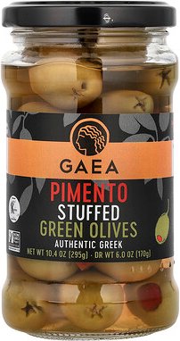 Gaea, Mit Piment gefüllte grüne Oliven, 295 g (10,4 oz.)