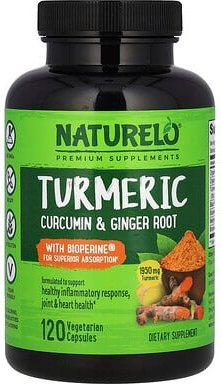 Thumbnail - NATURELO, Turmeric Curcumin & Ginger Root with Bioperine®, Kurkuma-Curcumin und Ingwerwurzel mit Bioperine®, 120 pflanzl...