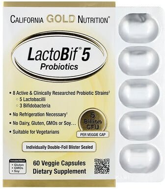 Thumbnail - California Gold Nutrition, LactoBif® 5 Probiotics, Probiotika, 5 Milliarden KBE, 60 pflanzliche Kapseln