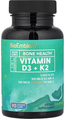 Thumbnail - BioEmblem, Vitamin D3 + K2, Vitamin D3 + K2, 90 vegetarische Kapseln
