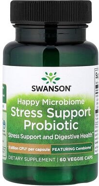 Swanson, Happy Microbiome Stress Support Probiotikum, 3 Milliarden KBE, 60 vegetarische Kapseln