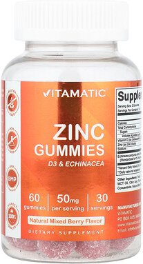 Thumbnail - Vitamatic, Zinc Gummies, Zink-Fruchtgummis, gemischte Beeren, 60 Fruchtgummis