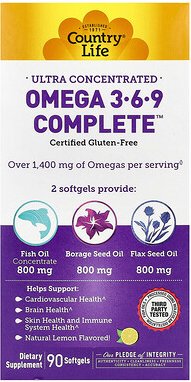 Country Life, Ultra Concentrated Omega 3-6-9 Complete, Natural Lemon, ultrakonzentrierte Omega-3, 6-, 9-Fettsäuren, natü...