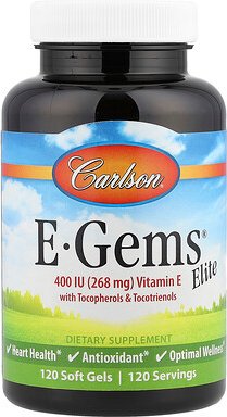 Carlson, E-Gems® Elite, Vitamin E mit Tocopherolen und Tocotrienolen, 120 Weichkapseln
