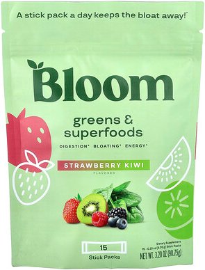 Bloom, Greens & Superfoods, Erdbeer-Kiwi, 15 Sticks, je 6,05 g (0,21 oz.).