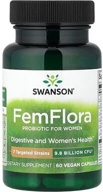 Swanson, FemFlora, Probiotikum für Frauen, 9,8 Milliarden KBE, 60 vegane Kapseln