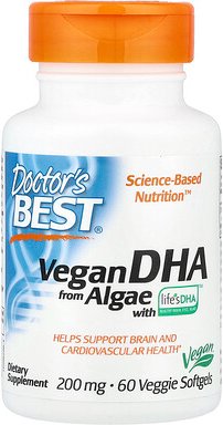 Doctor's Best, Veganes DHA aus Algen mit Life's DHA™, veganes DHA aus Algen mit Life's DHA™, 200 mg, 60 vegetarische Wei...
