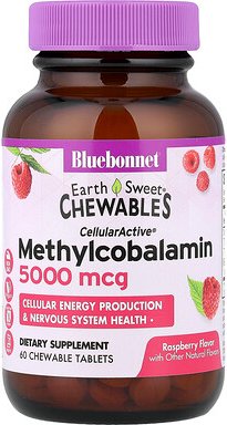 Bluebonnet Nutrition, EarthSweet Chewables, CellularActive Methylcobalamin, Himbeergeschmack, 5.000 mcg, 60 Kautabletten
