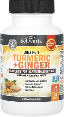 Thumbnail - BioSchwartz, Ultra Pure Turmeric + Ginger + Bioperine For Erhöhte Absorption, 60 Kapseln