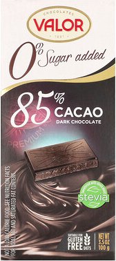 Valor, 0% Sugar Added, 0% Zuckerzusatz, dunkle Schokolade, 85% Kakao, 100 g (3,5 oz.)