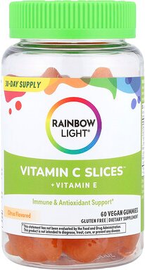 Rainbow Light, Vitamin C Slices™ + Vitamin E, Zitrus, 60 vegane Fruchtgummis
