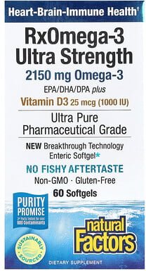 Thumbnail - Natural Factors, RxOmega-3 Ultra Strength with Vitamin D3, hochwirksames RxOmega-3 mit Vitamin D3, 60 Weichkapseln
