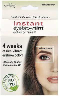 Godefroy, Instant Eyebrow Tint, Mittelbraun, 3er-Set für die Augenbrauen