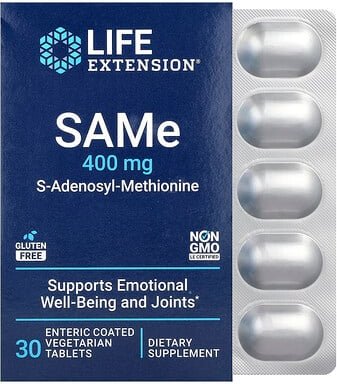 Life Extension, SAMe, S-Adenosyl-Methionine, S-Adenosyl-Methionin, 400 mg, 30 magensaftresistente vegetarische Tabletten