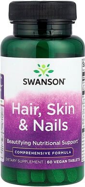 Swanson, Hair, Skin & Nails, Nahrungsergänzungsmittel für Haare, Haut und Nägel, 60 vegane Tabletten