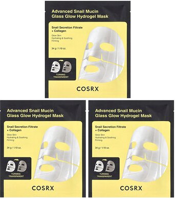CosRx, Advanced Snail Mucin Glass Glow Hydrogel Beauty Mask, verbesserte Hydrogel-Maske mit Schneckenschleim, 3 Tuchmask...