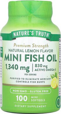 Thumbnail - Nature's Truth, Mini Fish Oil, Premium Strength, Mini-Fischöl, natürliche Zitrone, 100 Mini-Weichkapseln (670 mg pro Wei...