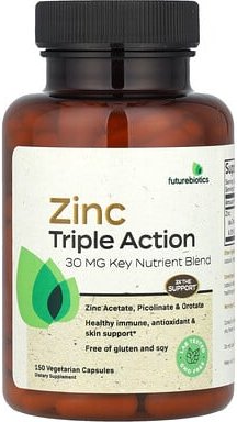Futurebiotics, Zinc Triple Action, Zink mit dreifacher Wirkung, 30 mg, 150 pflanzliche Kapseln