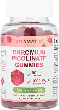 Vitamatic, Chrom Picolinate Gummies, Chrom-Picolinat-Fruchtgummis, Himbeere, 90 Fruchtgummis