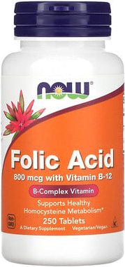 NOW Foods, Folsäure, 800 mcg, 250 Tabletten