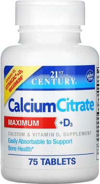 21st Century, Calcium Citrate + D3 Maximum, Calciumcitrat und Vitamin D3, 75 Tabletten