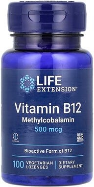 Life Extension, Vitamin B12, Methylcobalamin, 500 mcg, 100 vegetarische Lutschtabletten