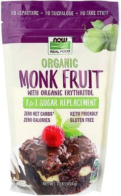 NOW Foods, Organic Monk Fruit With Organic Erythritol, Bio-Mönchsfrucht mit Bio-Erythrit, 454 g (1 lb.)