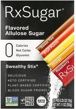 RxSugar, Swealthy Stix, Flavored Allulose Sugar, aromatisierter Allulosezucker, süßer Tee, Fruchtpunsch, Zitrone-Limette...