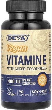 Deva, Veganes Vitamin E mit gemischten Tocopherolen, 400 IE, 90 vegane Kapseln