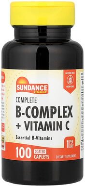 Sundance Vitamins, Vollständiger B-Komplex + Vitamin C, 100 überzogene Kapseln