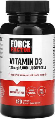 Force Factor, Vitamin D3, 125 mcg (5.000 IU), 120 Weichkapseln