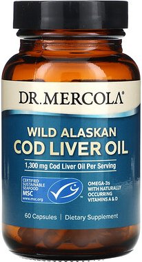 Dr. Mercola, Wild Alaskan Cod Liver Oil, wildes Lebertran-Öl vom Alaska-Kabeljau, 60 Kapseln (650 mg pro Kapsel)